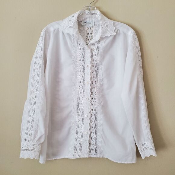 Adelaar Designer Collection Women's White Button Down Top Size 12 White Coquette - Picture 1 of 7